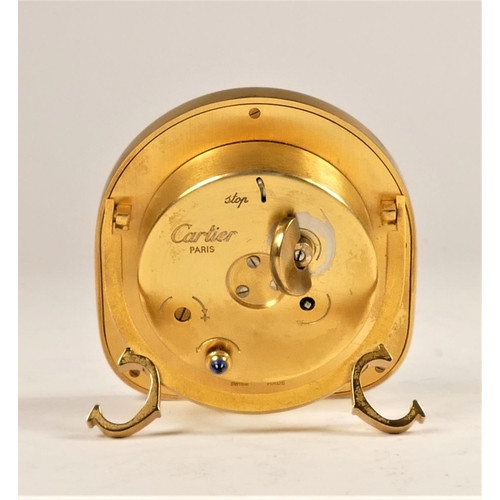 316 - Cartier, Paris, a brass and green enamel 7504 travel alarm clock, c.1990, the white enamel dial with... 