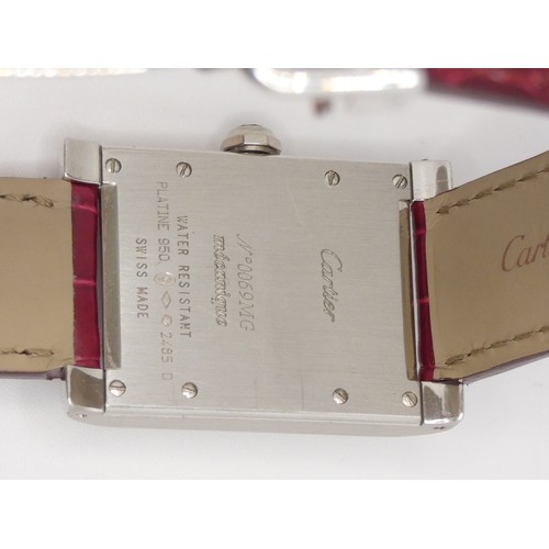 102 - Cartier, a platinum Tank à Vis Mecanique Collection Privee Limited Edition gentleman's manual wind w... 