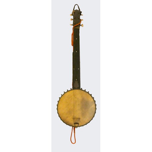 224 - A six string banjo, with mother of pearl inlay and metal resonator.