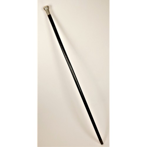 75 - A silver mounted ebonised walking cane, London 1944, plain terminal.