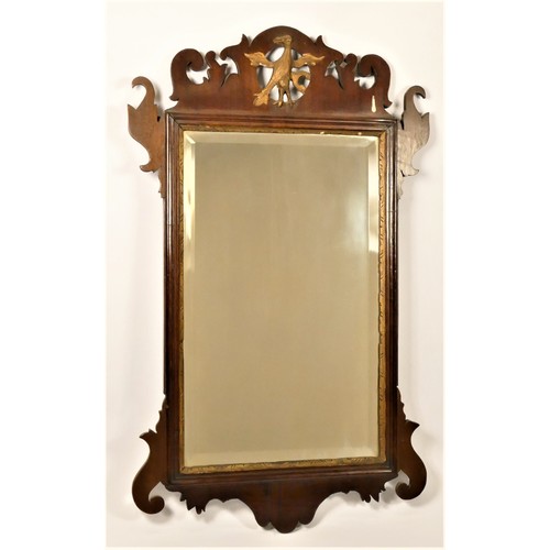 198 - A 19th century mahogany and bevelled glass wall mirror, with gilt phoenix and scroll surmount, 65 x ... 