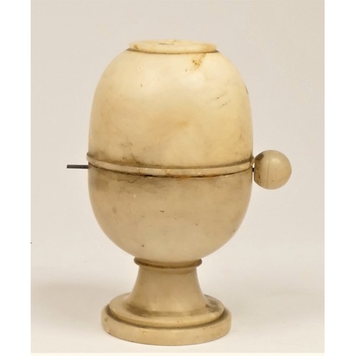 203 - A Victorian novelty alabaster Stanhope Viewer Peep Egg, c.1860, with three rotating Derbyshire scene... 