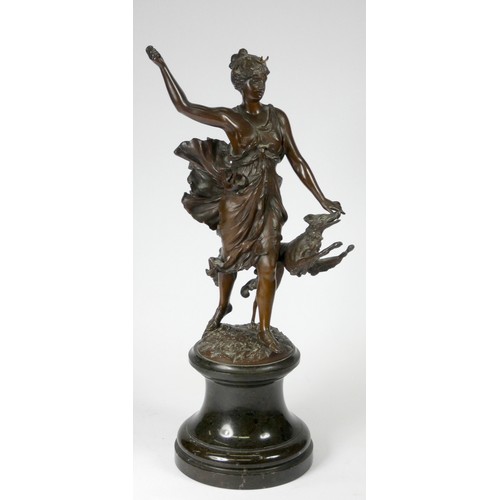 205 - Franz Iffland (German, 1866-1935), a bronze figure of Diana, holding a spear, (lacking) her hand at ... 