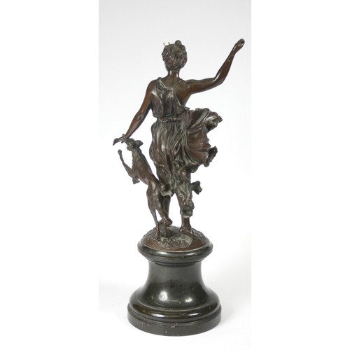 205 - Franz Iffland (German, 1866-1935), a bronze figure of Diana, holding a spear, (lacking) her hand at ... 