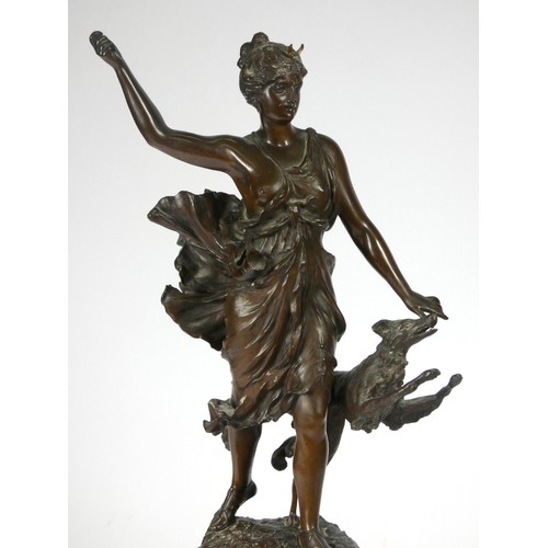 205 - Franz Iffland (German, 1866-1935), a bronze figure of Diana, holding a spear, (lacking) her hand at ... 