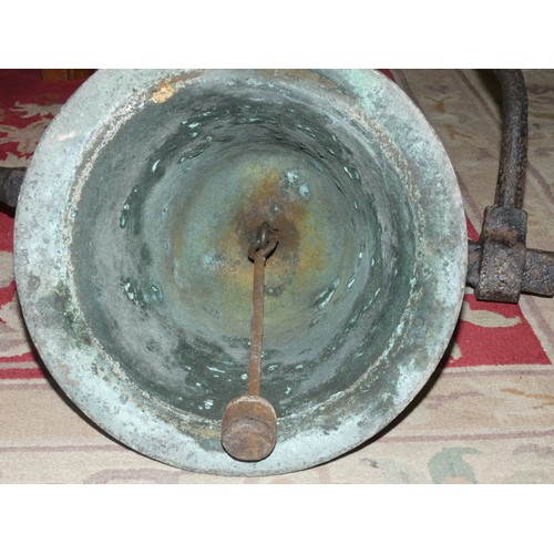 212 - Of Sheffield Market interest; a bronze bell with iron brackets, believed to have hung in the market,... 