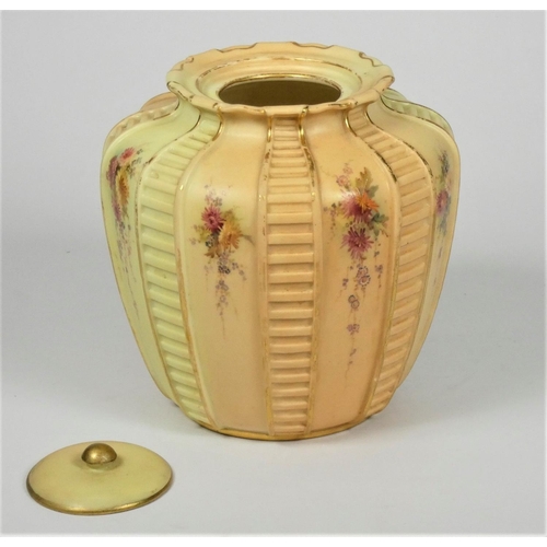 33 - A Royal Worcester blush ivory tea caddy, pattern 1808, decorated with floral sprays, puce marks for ... 