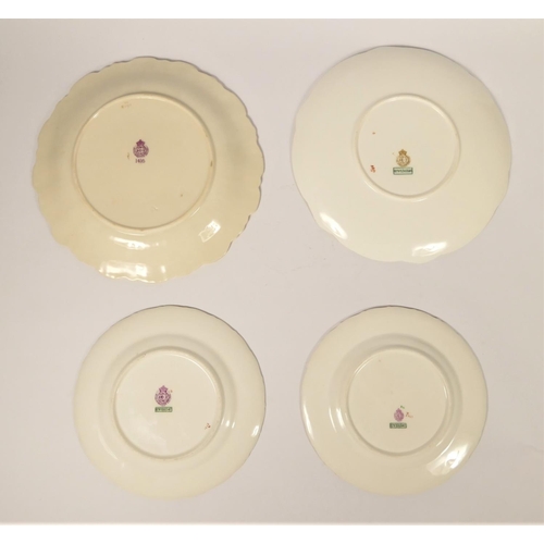 34 - A Royal Worcester blush ivory cabinet plate, pattern 1416, puce marks 1898, 21cm, another, pattern W... 