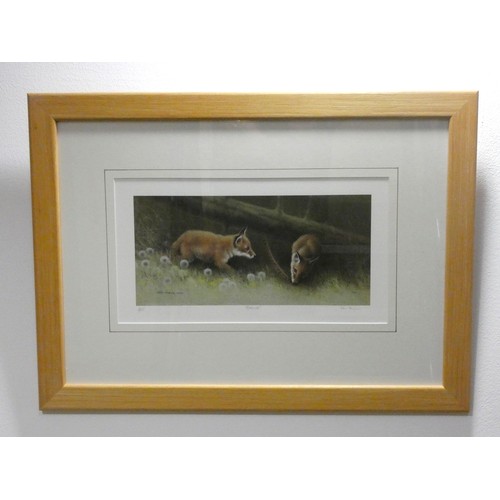 57 - John Naylor (b. 1960), Fox Cubs, ltd ed print 4/295, signed in pencil, 16 x35cm, Fox, ltd ed print 4... 