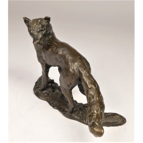 59 - Linda Frances (contemporary), a cast bronze of a fox looking back, signed LF, 18 x 8 x 12cm.
Linda w... 