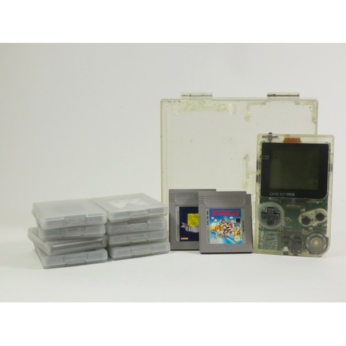 62 - A Nintendo Game Boy Pocket (model MH17961129), transparent, with Nintendo branded clear storage case... 