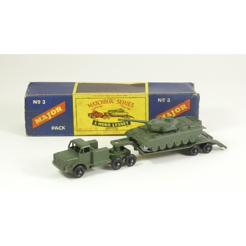 75 - A 'Matchbox' series Moko Lesney major pack No3 Anter and tank transporter, playworn, original box, t... 