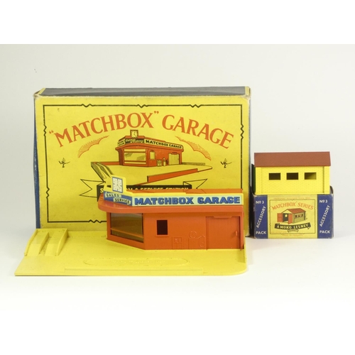 76 - A 'Matchbox' garage , playworn, original box, together with 'Matchbox' series Moko Lesney accessory ... 