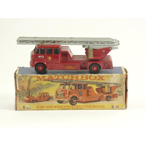 84 - A 'Matchbox' series Lesney NoK-15 King size Merryweather Fire Engine, playworn, original box