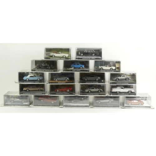 88 - A collection of eighteen James Bond Die-cast vehicles, 1/43 scale, original packaging, attached to t... 