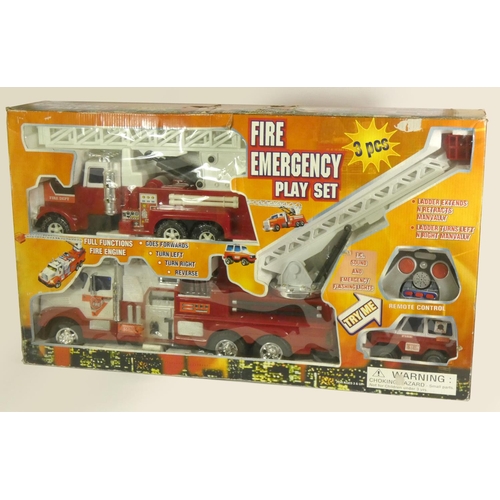 97 - A Fire Emergency Service playset, by Superleader, including remote control fire service vehicles