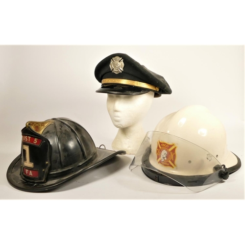 109 - A collection of three American fire department headwear, including a Prudhoe Bay, Alaska fire depart... 