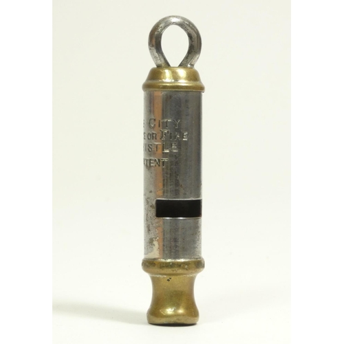 115 - Three Police or Fire whistles, stamped with 'the city police or fire whistle patent', The Metropolit... 