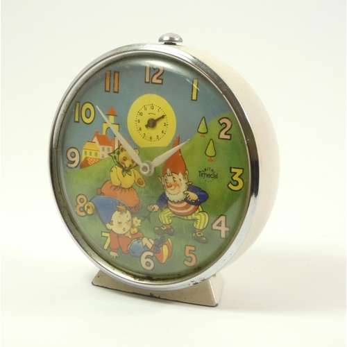 120 - Four Smith's character wind alarm clocks, including two depicted Noddy being woken with automated no... 