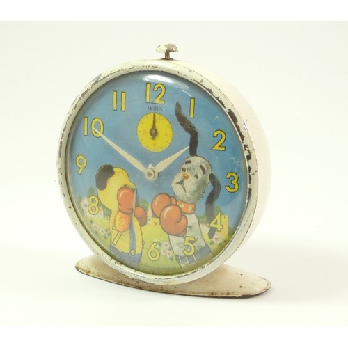 120 - Four Smith's character wind alarm clocks, including two depicted Noddy being woken with automated no... 