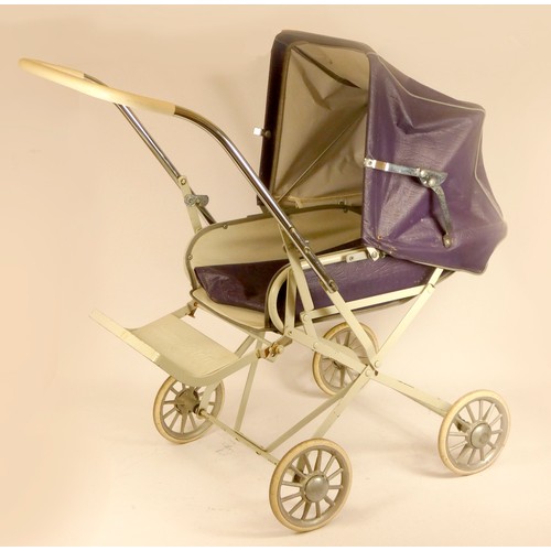 168 - Four Cumfifolda dolls prams, three with sun awnings, largest 70cm x 75cm x 38cm, together with a Tan... 