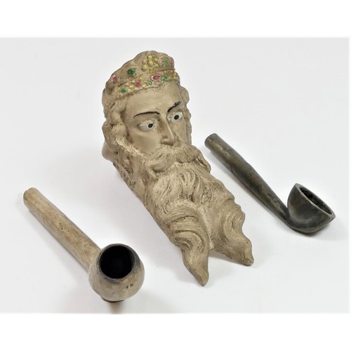 222 - Cambier, a 19th century French enameled clay pipe depicting Jupiter, signed Cambier a Paris, numbere... 