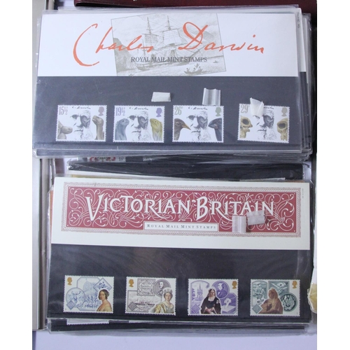 233 - A large collection of stamps to include 1970/80's presentation packs, several tins of used GB, three... 