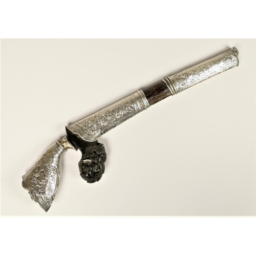 252 - A 19th century Persian Kard, with unmarked silver mounted hilt and scabbard, length of blade19cm