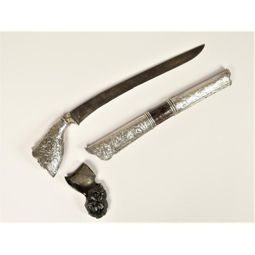 252 - A 19th century Persian Kard, with unmarked silver mounted hilt and scabbard, length of blade19cm