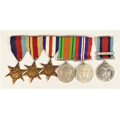 260 - A WWII mounted group of 5, 1939-1945 Star, Africa Star, France and Germany Star, Defence and War, to... 