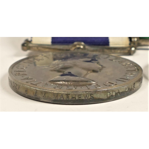 263 - Queen Elizabeth II mounted Navy pair, awarded to D059932V E.J.M. Matthews, N.A.I.R.N. G.S.M. Malay P... 