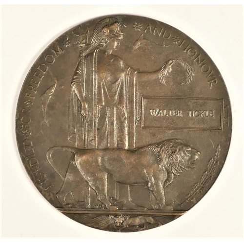 269 - WWI Death Penny, awarded to Walter Tickle