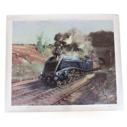 41 - A Terence Cuneo (British 1907-1996) print of 'Mallard' together with a 'Flying Scotman' print and a ... 