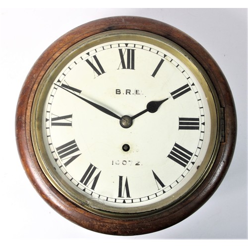 61 - B.R.(E), St. Neots, an early 20th century 8 inch mahogany single fusee wall clock, the white enamel ... 