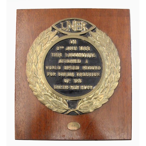 140 - A limited edition brass and black enamel LNER plaque commemorating the Mallard World Speed Record, N... 