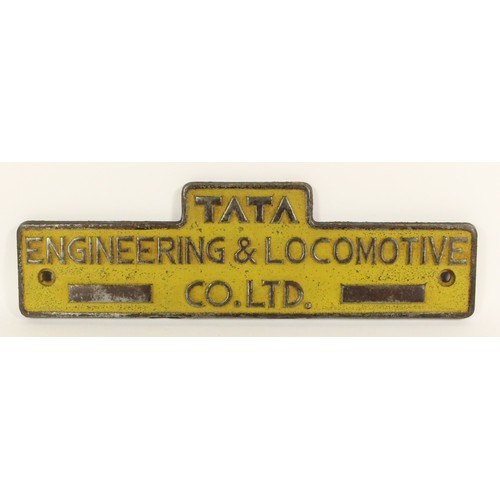 104 - A rectangular Indian Railways locomotive builders plate 'Tata Engineering and Locomotive Co. LTD', 1... 