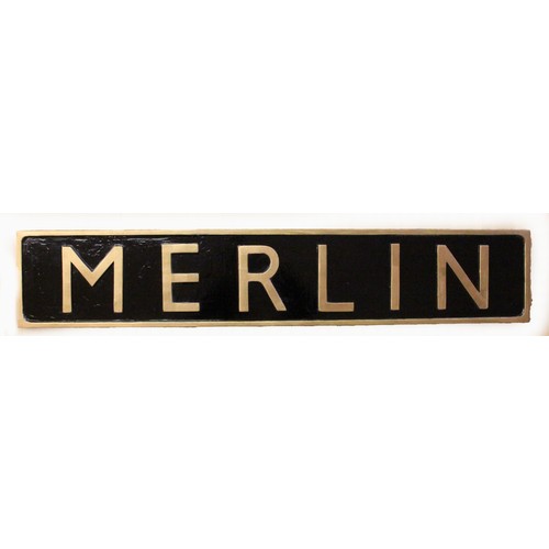 106 - A wooden replica nameplate 'Merlin' from the L.N.E.R A4 Pacific 4-6-2 L.N.E.R number 4486, 588, 27 (... 