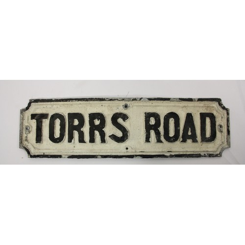 116 - Road Sign, a cast metal 'Torrs Road' sign, 15 x 55  cm
