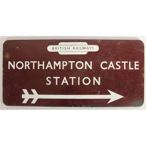 118 - A maroon British Railway flanged enamel sign Northampton Castle, 33 x 71 cm