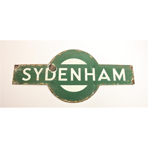 121 - A green Southern Railway enamel 'target' sign from Sydenham station on the former LBSCR line between... 