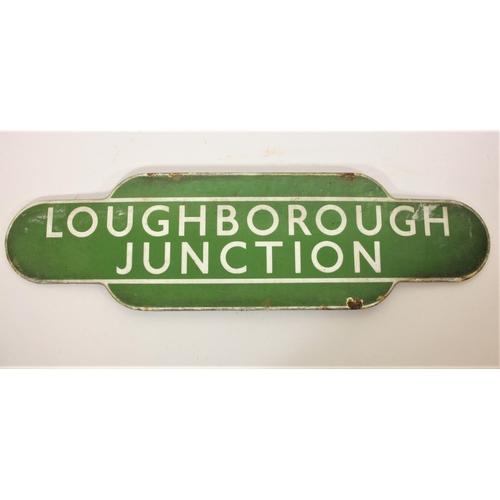124 - A green B.R.(S) enamel 'Loughborough Junction' fully flanged totem, 25 x 92 cm 

Located on the Lond... 