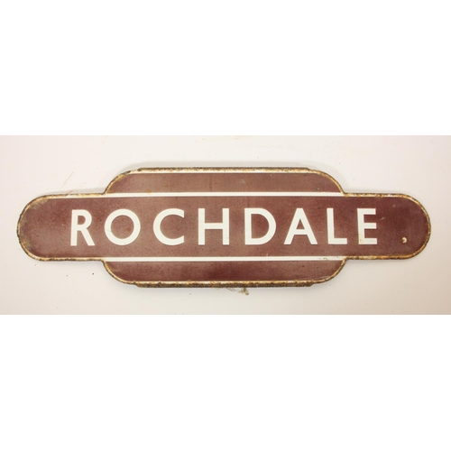125 - A maroon B.R.(M) enamel 'Rochdale' half flanged totem, 25 x 90 cm

From the former Lancashire and Yo... 