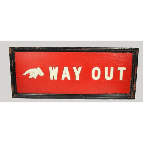 129 - A double sided wooden 'Way Out' sign, 41 x 100 cm