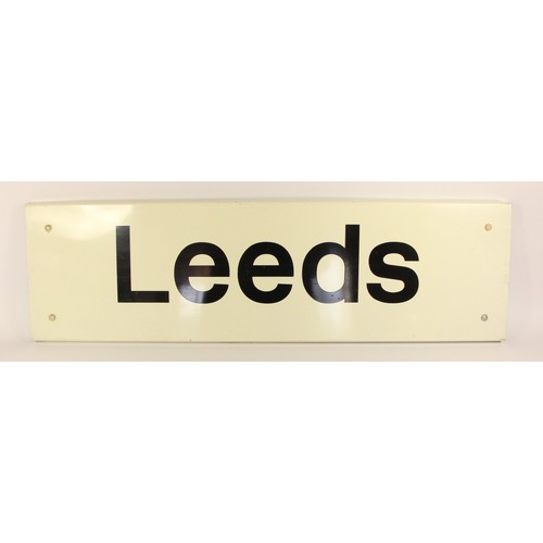 136 - A metal station running-in sign 'Leeds',  25 x 83 cm

This station was formerly known as Leeds City