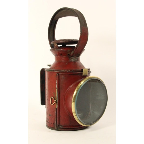 159 - An L.M.S. red 3 aspect handlamp, war version with slatted glass aspects, case stamped L.M.S complete... 