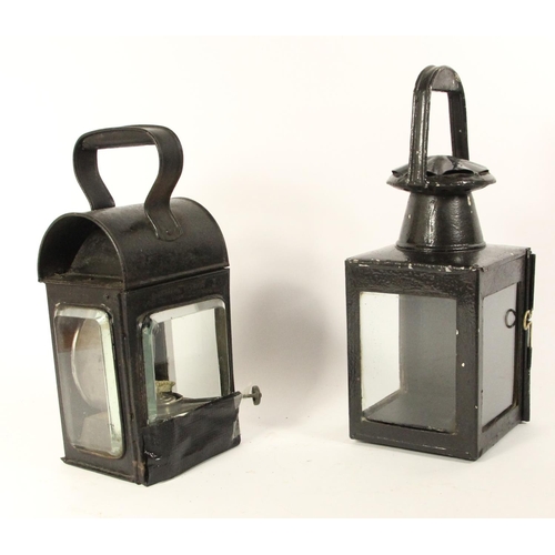 164 - Two hand lanterns,  one stamped B.R(M) no burner, and the other unmarked with burner