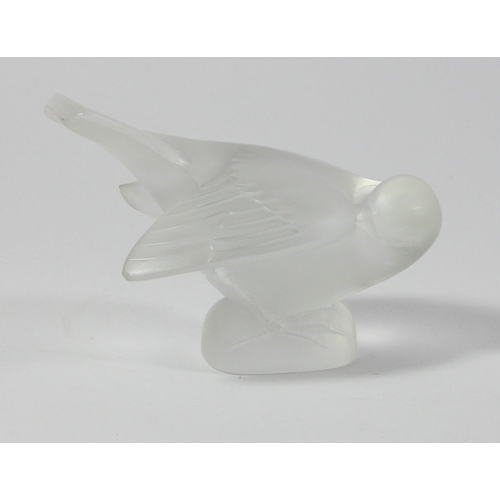 89 - A Lalique frosted glass bird, etched in script 