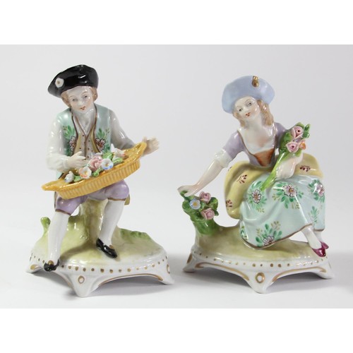 95 - Four 19th century continental porcelain figurines to include, two Sitzendorf figures depicting a mal... 