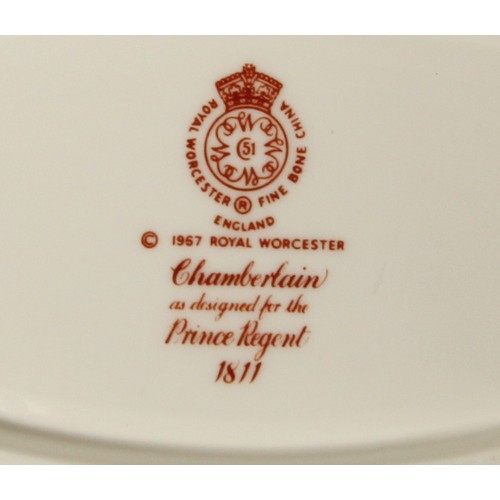 99 - A Royal Worcester Chamberlain six place dinner/tea service to include, dinner plates 27cm, dessert p... 