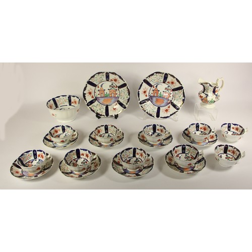 103 - A Gaudy Welsh 8 piece Village pattern tea service to include, teacups (10), saucers (8) 14cm, milk j... 